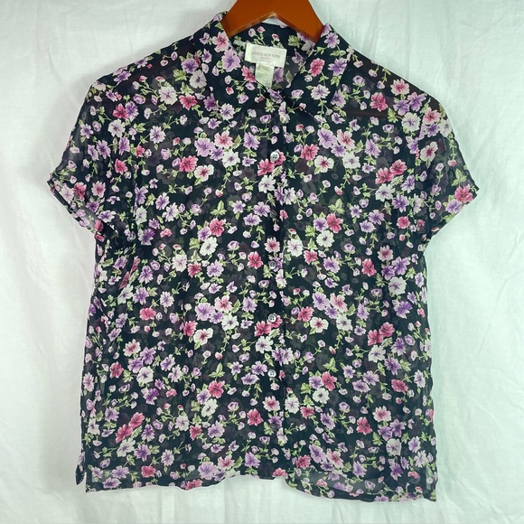 Jones New York Tops - NWT JONES NY Sport Womens Sheer Floral Blouse Top Sz 12P Black Career 100% SILK